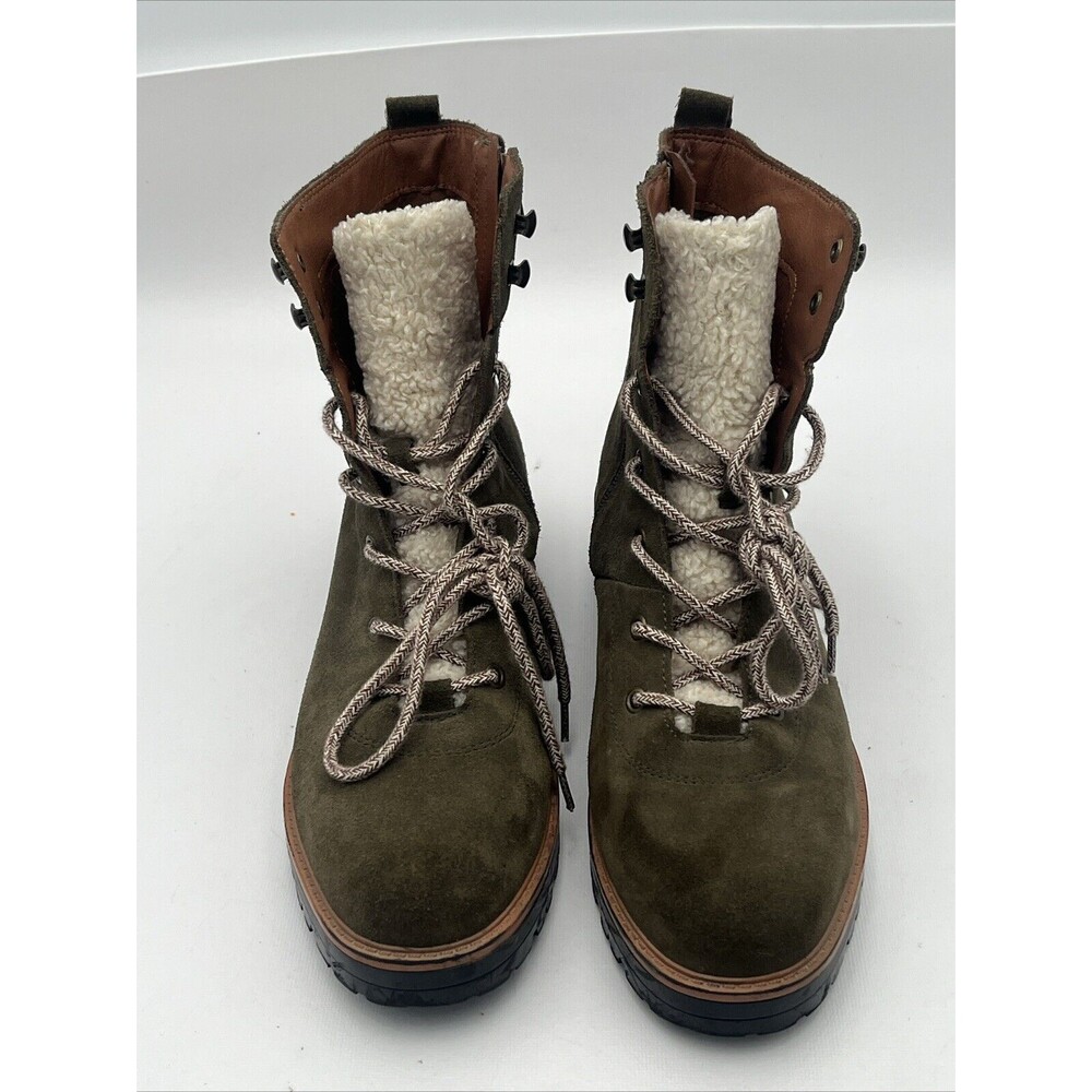Marc Fisher LTD Mfizma Olive Suede Leather Lace Up Fur Trim Ankle Boot Sz 9 EUC